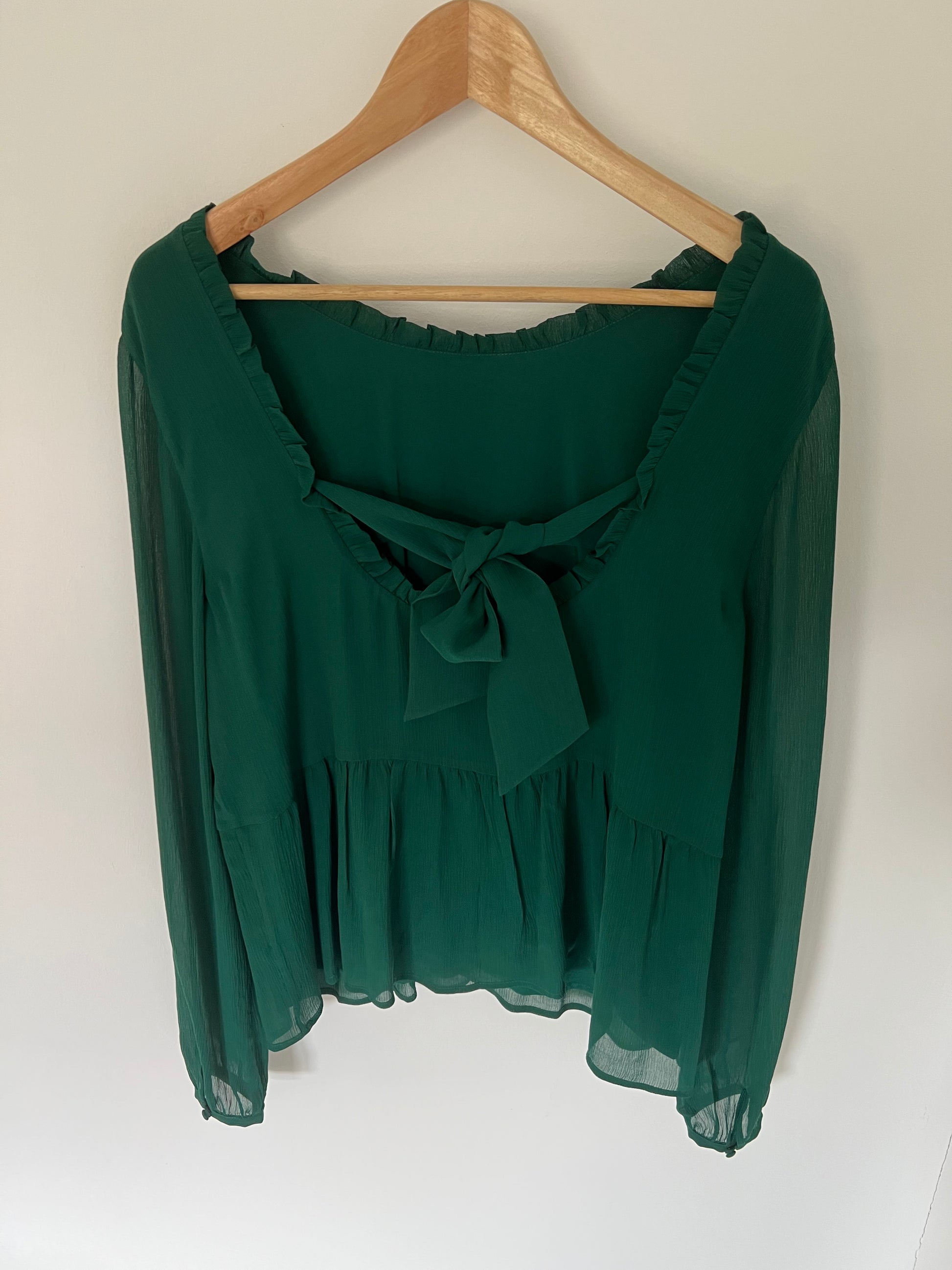 Sezane silk blouse, emerald green