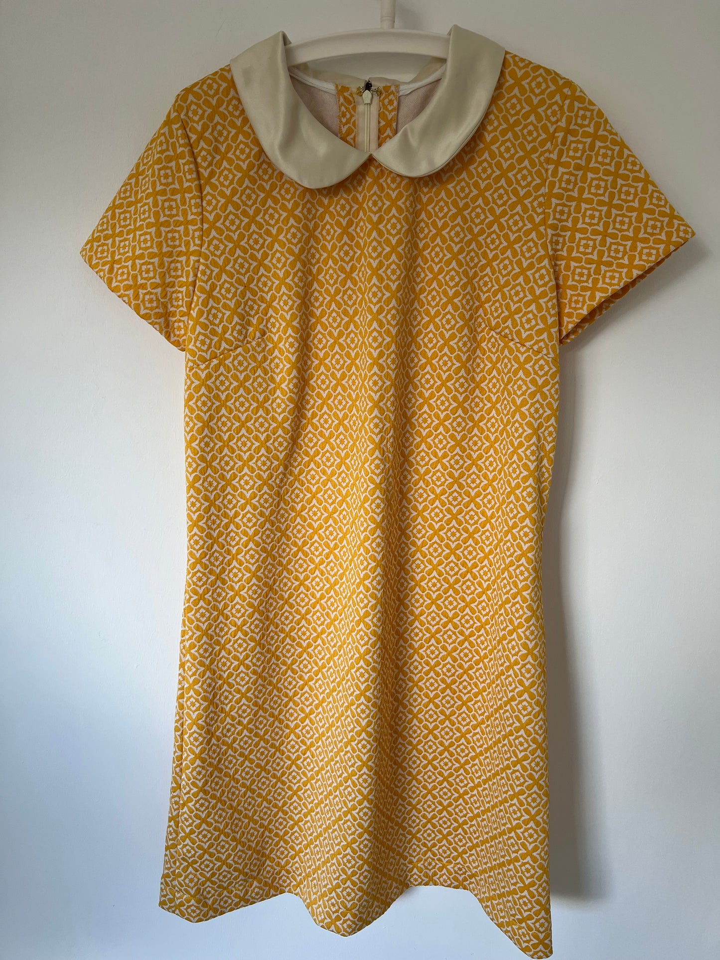 Yellow shift dress with peter pan collar