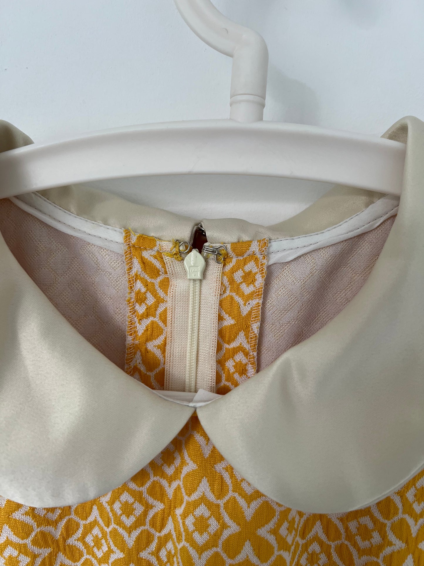 Yellow shift dress with peter pan collar