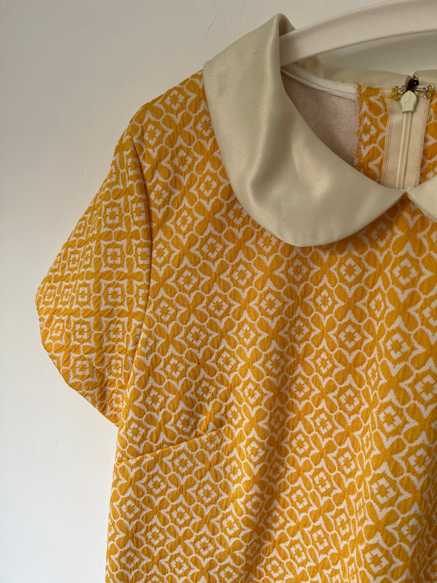 Yellow shift dress with peter pan collar