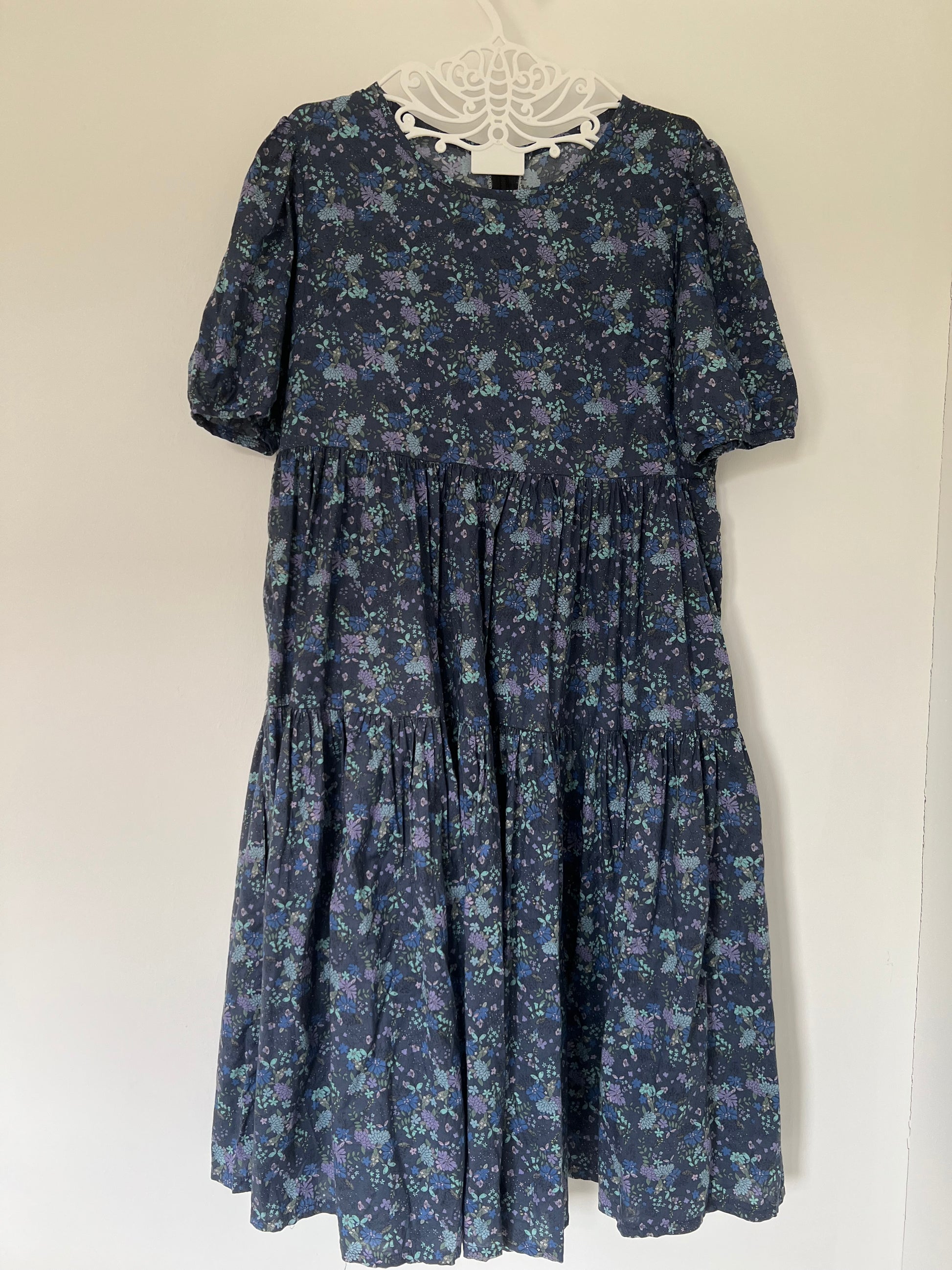 long blue dress, japanese cotton, floral print, summer
